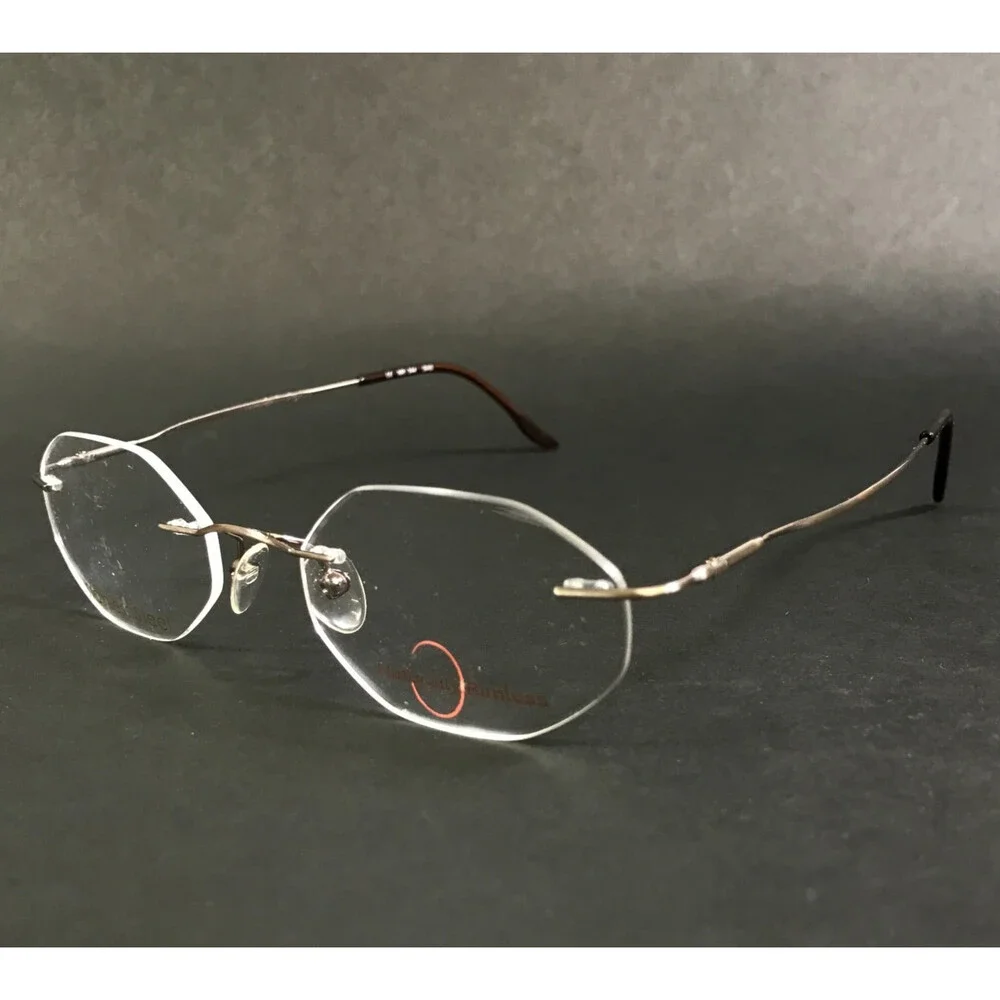 Naturally Rimless Eyeglasses Frames NR 344 SAG Dark Gold Octagonal 47-18-135